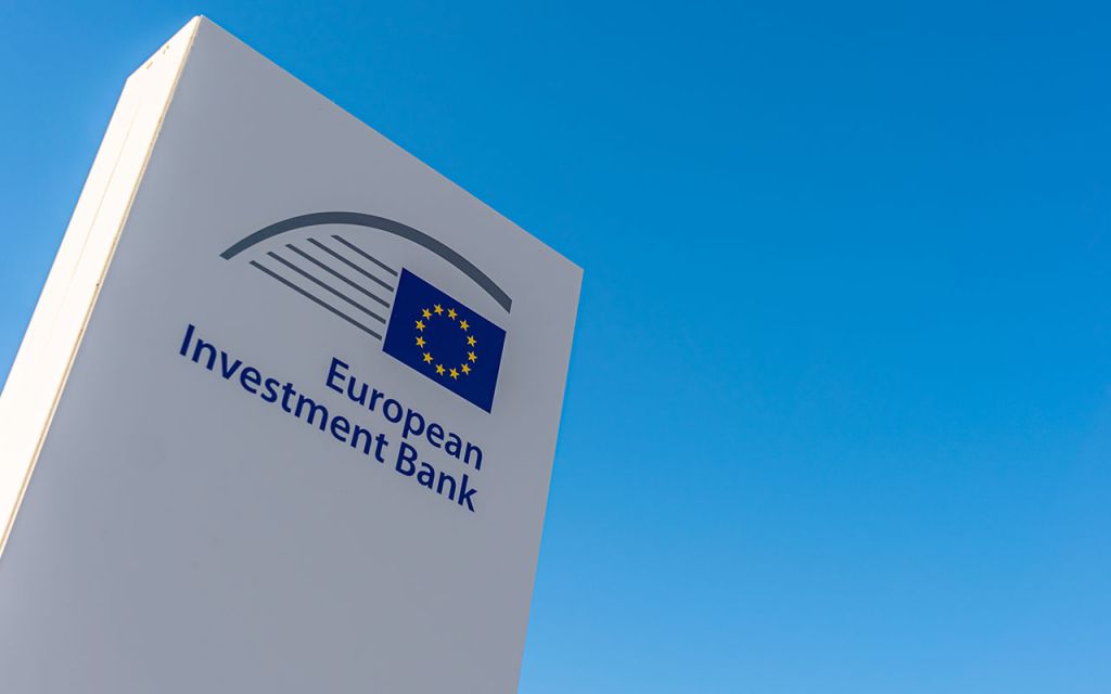 The European Investment Bank (EIB) sign.
