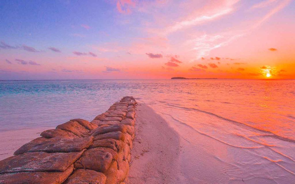 Colorful sunset at Maldives in summer.